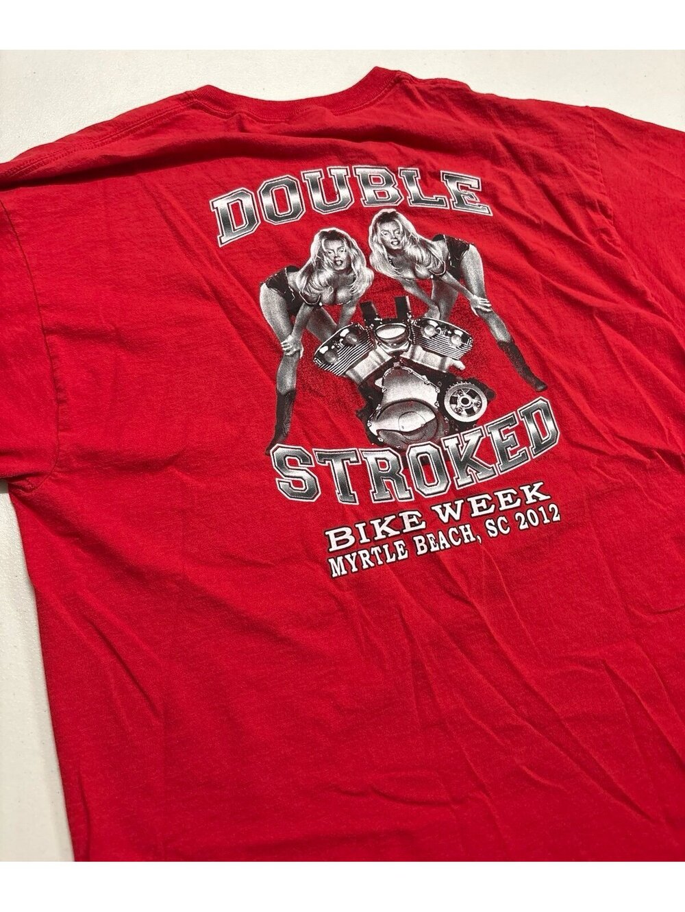 Double Stroked Bike Week Myrtle Beach SC 2012 T-Shirt XL Red Biker Double Sided